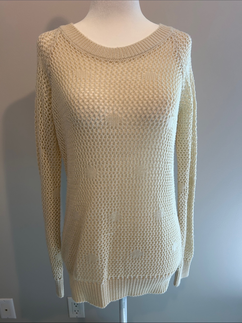 Cream Open-Weave Crewneck Sweater